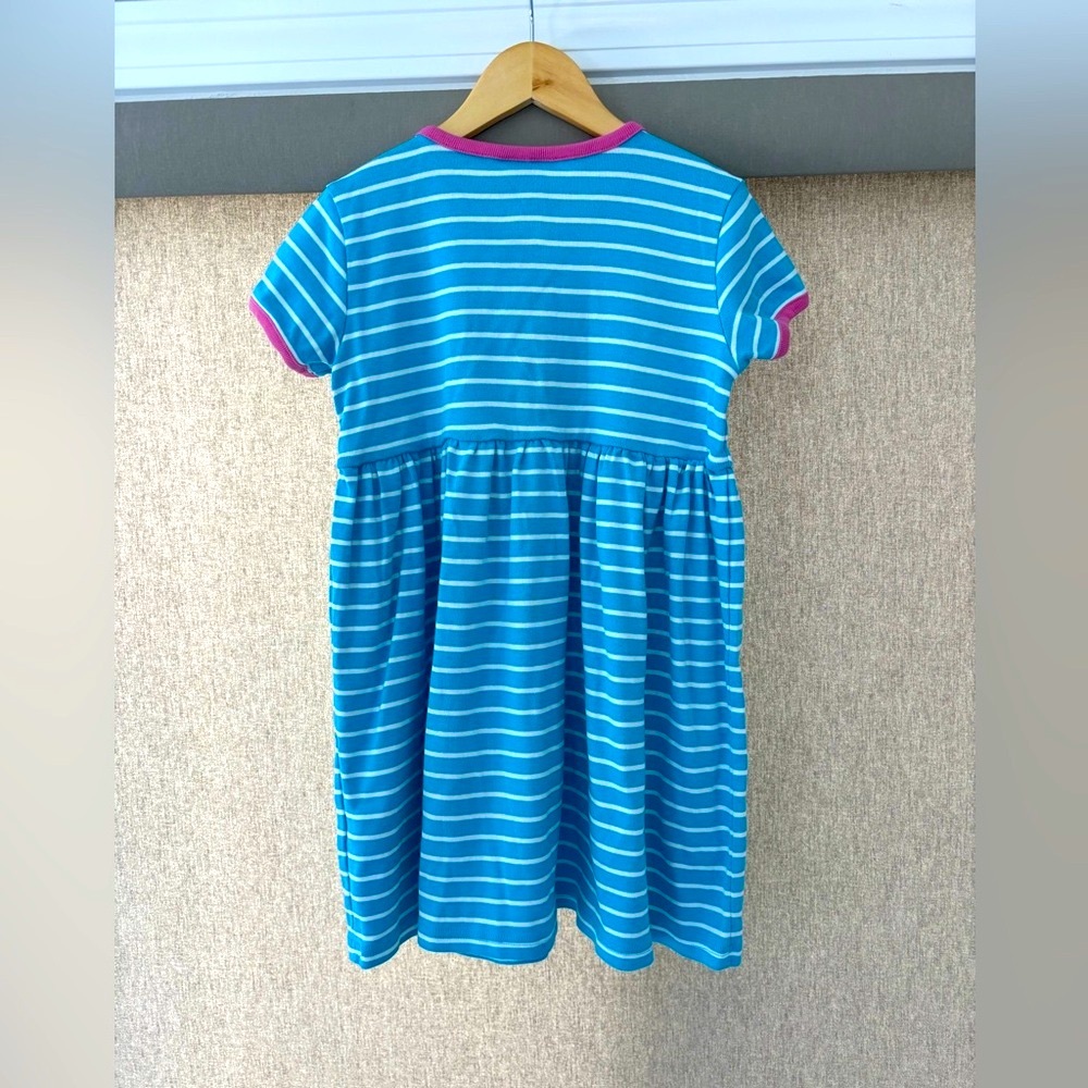 NWOT Hanna Andersson Blue and White Striped Cotton Dress with Pink Accents 6X… - Picture 2 of 3
